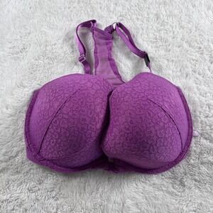 Victorias Secret Purple Floral Lace Front Close Push Up Racerback Bra 34DDD NEW